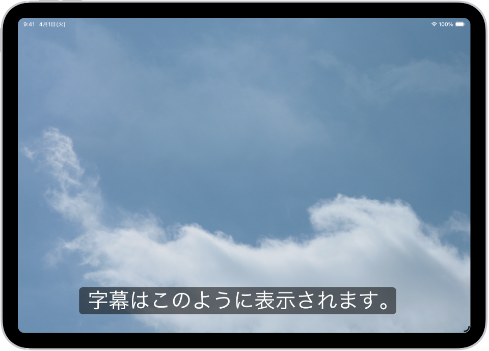 カスタムのスタイルを使用した字幕の例を示すiPad。