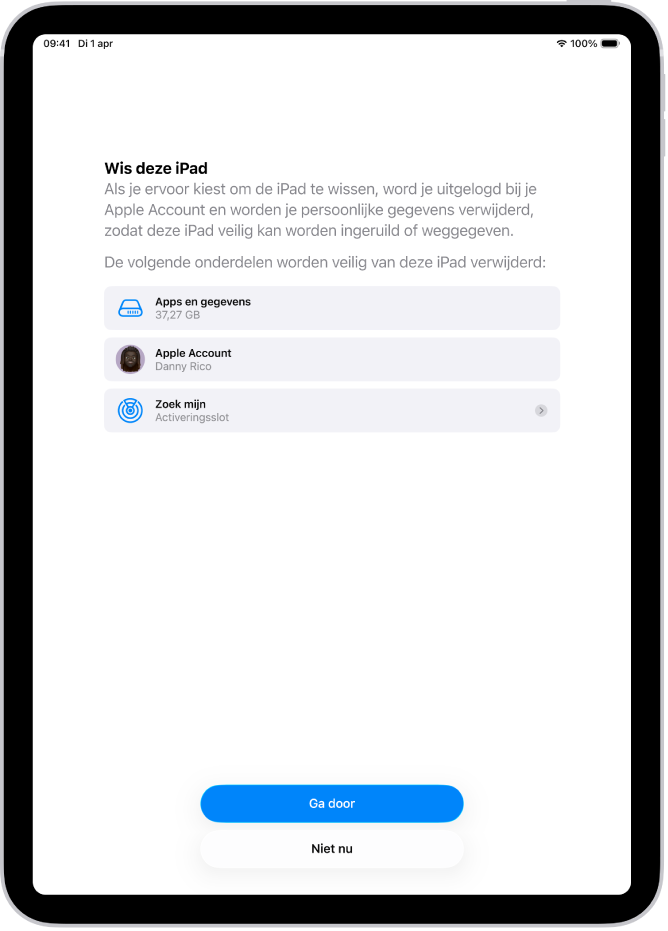 Het scherm 'Wis deze iPad'.