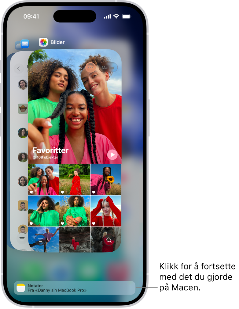 Appveksleren på iPhone viser en handoff-varsling nederst på skjermen.