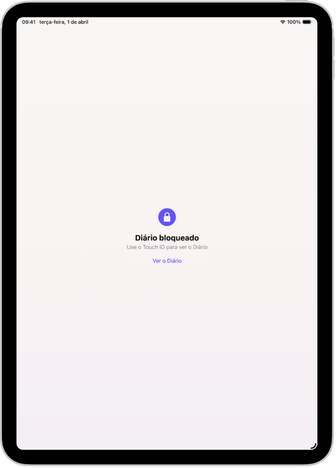 Um ecrã na aplicação Diário que pede para usar Touch ID para desbloquear o diário.