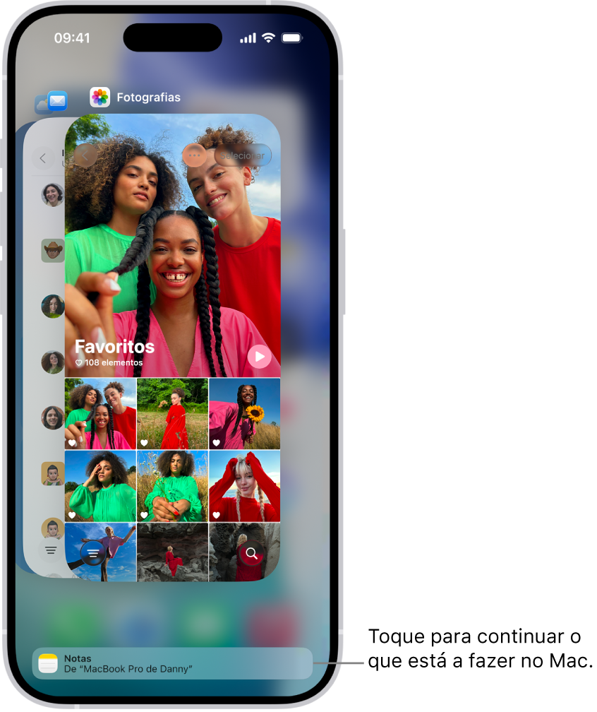 O seletor de aplicações no iPhone a mostrar uma notificação de handoff na parte inferior do ecrã.