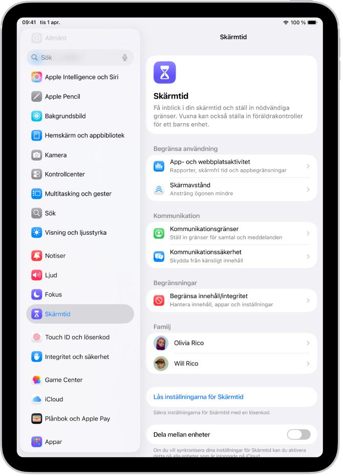 Skärmen för inställning av Skärmtid som visar att du trycker på App- och webbplatsaktivitet för att komma igång.
