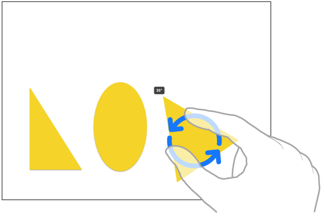 Hai ngón tay của một bàn tay đang chọn và xoay một mục trong Freeform.