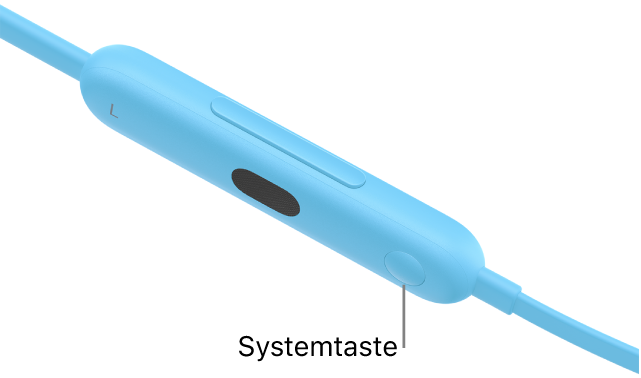 Die Systemtaste der Beats Flex auf dem linken Bedienelement.