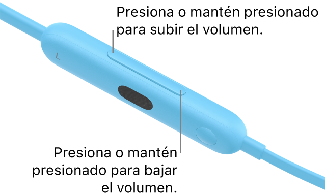 Imagen del módulo de control izquierdo de los Beats Flex mostrando el botón de volumen.