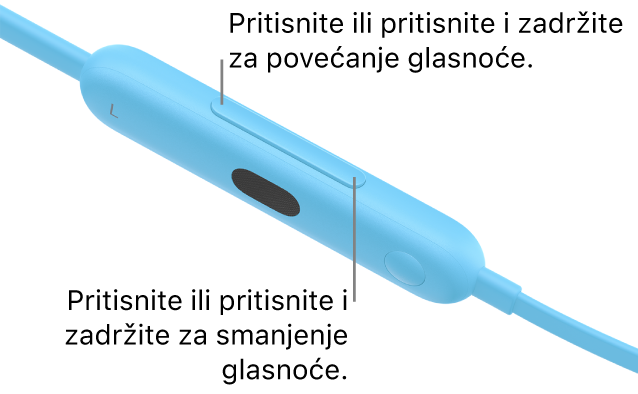 Slika lijevog kontrolnog modula slušalica Beats Flex left prikazuje tipku glasnoće.
