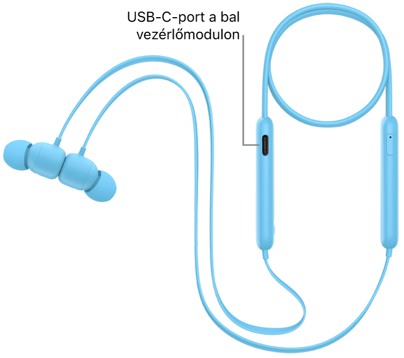 USB-C-töltőcsatlakozó Beats Flex bal oldali vezérlőmodulja alján.