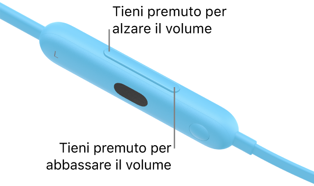 Immagine del modulo di controllo sinistro di Beats Flex che mostra il tasto del volume.