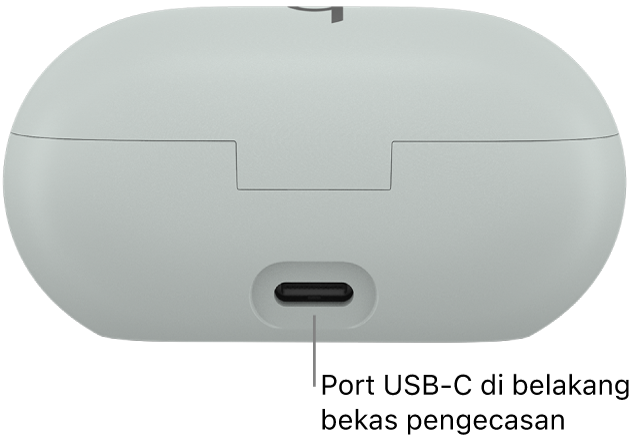 Port pengecasan USB-C di belakang bekas pengecasan Beats Solo Buds.
