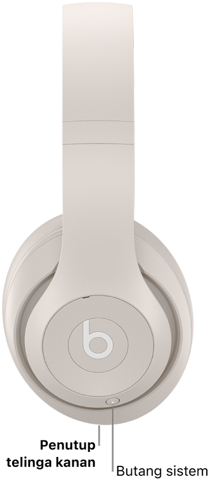 Butang sistem pada Beats Studio Pro, terletak pada penutup telinga kanan.