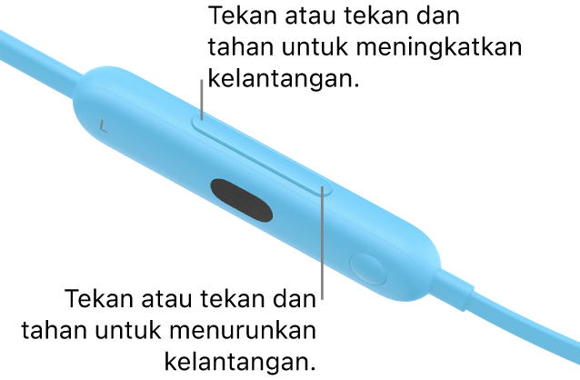 Imej modul kawalan kiri Beats Flex menunjukkan butang kelantangan.