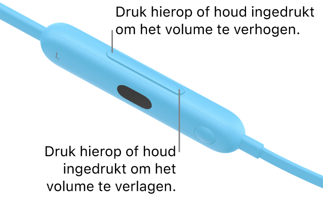 Afbeelding van de linkerbedieningsmodule met de volumeknop op de Beats Flex.