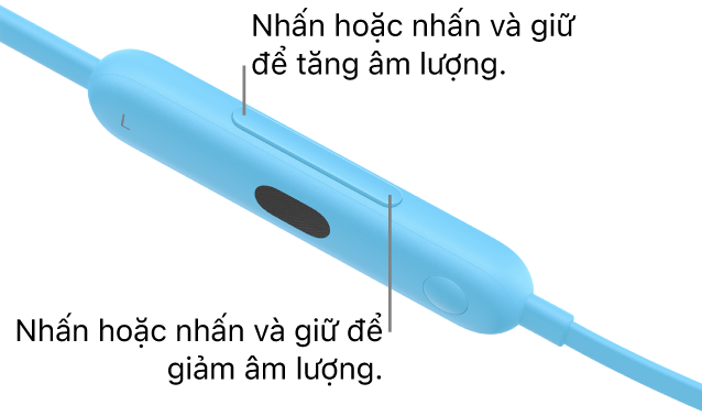Hình ảnh mô-đun điều khiển bên trái của Beats Flex đang hiển thị nút âm lượng.