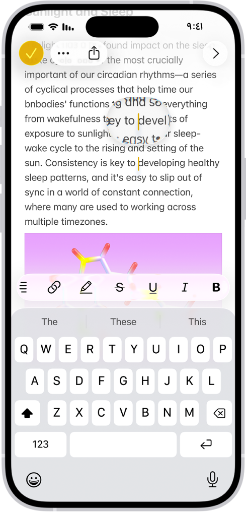 ملاحظة تعرض موضع نقطة الإدراج التي سيتم إدراج النص فيها أو تعديله. يتم تكبير النص المحيط لتسهيل وضع نقطة الإدراج.