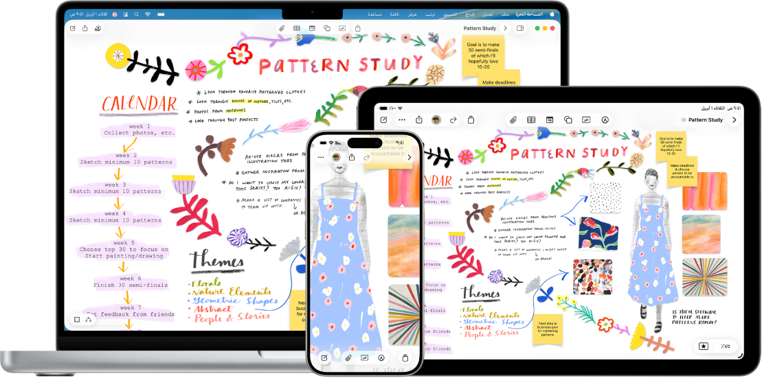 لوحة المساحة الحرة نفسها مفتوح على Mac و iPad و iPhone.