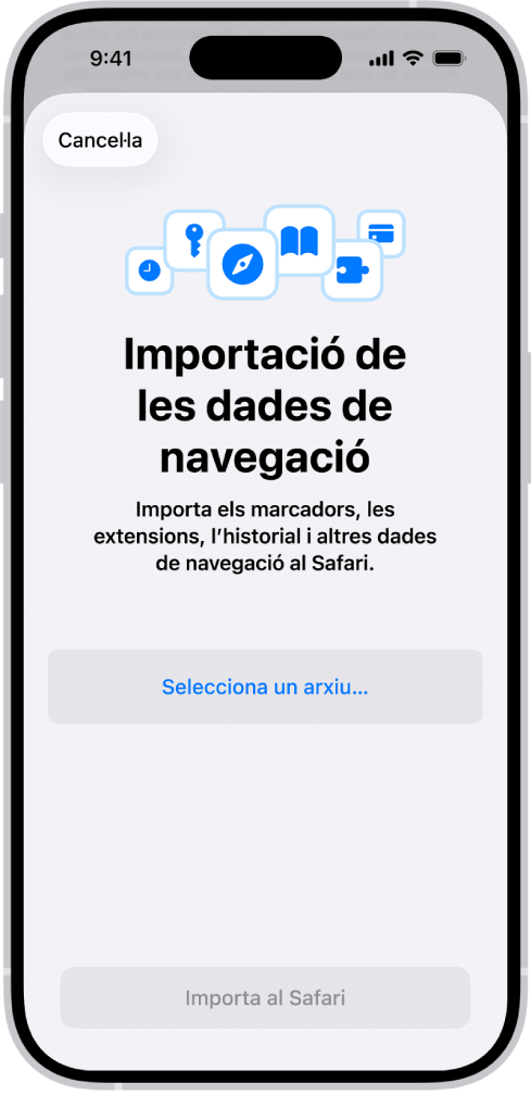 La pantalla de la importació de les dades de navegació que et demana que selecciones l'arxiu que vols importar.