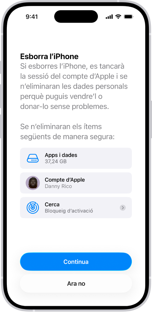 La pantalla per esborrar l’iPhone.