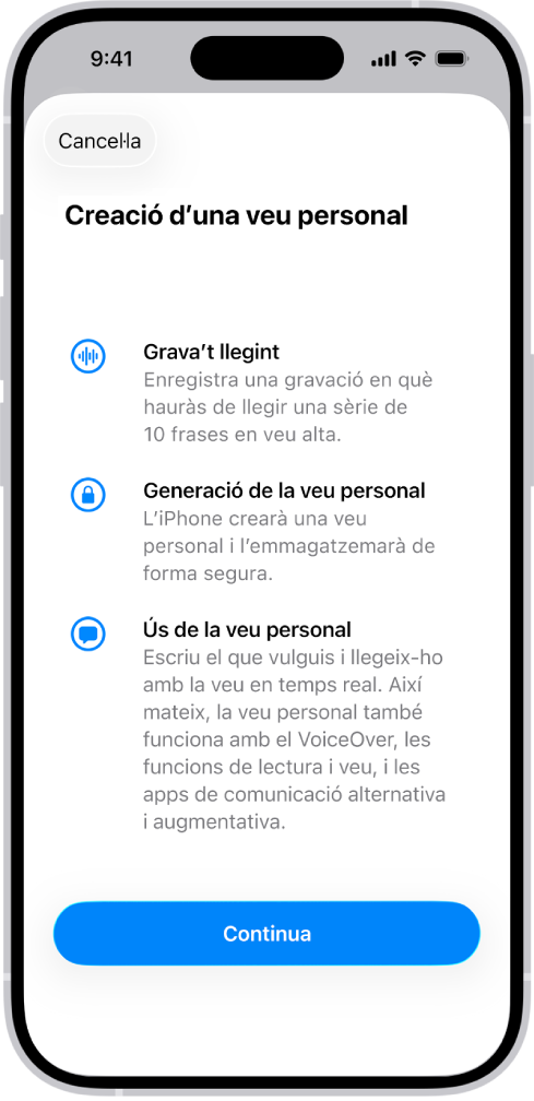 Un iPhone amb informació sobre com crear una veu personal.