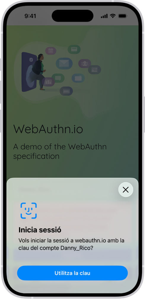 La meitat inferior de la pantalla de l’iPhone amb l’opció per iniciar sessió als llocs web amb una clau.