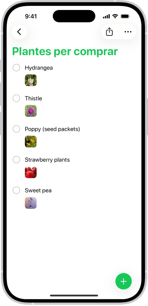 L’app Recordatoris mostra una llista amb una foto per a cada recordatori.