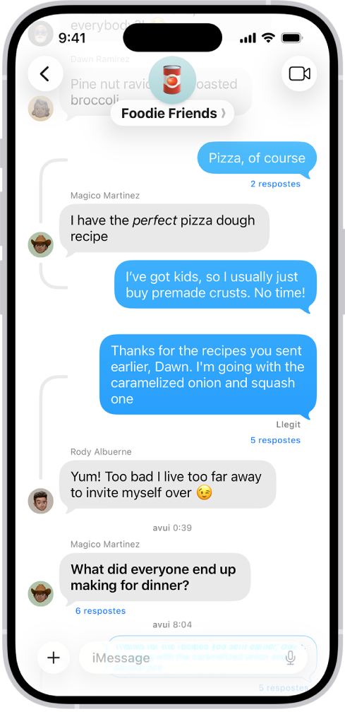 Una conversa de grup a l’app Missatges.