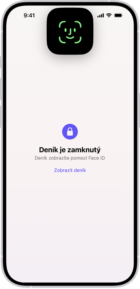 Obrazovka s výzvou k odemknutí deníku pomocí Face ID