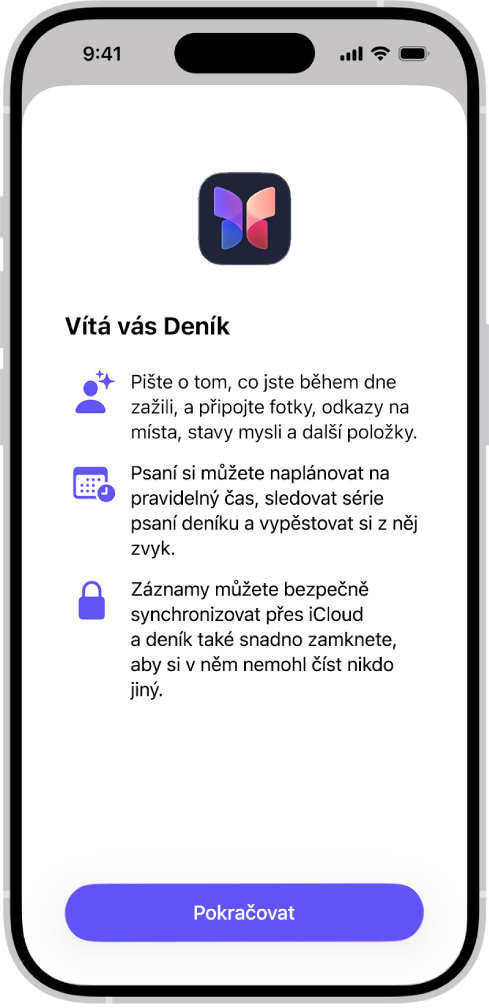 Úvodní obrazovka aplikace Deník