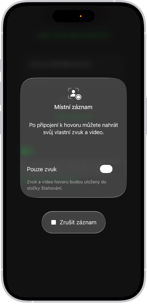 Obrazovka umožňující spustit místní záznam zvuku a videa videokonference z vašeho pohledu