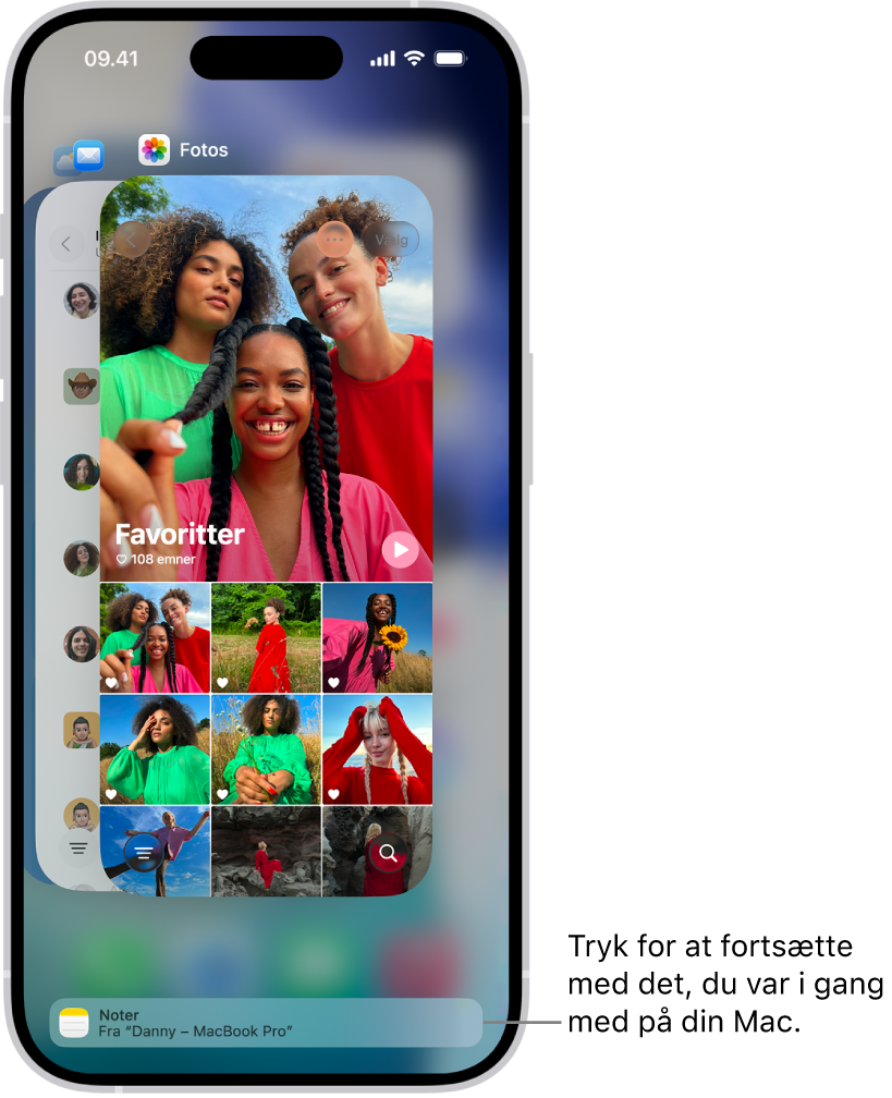 Appskifteren på iPhone, der viser en notifikation om overførsel nederst på skærmen.