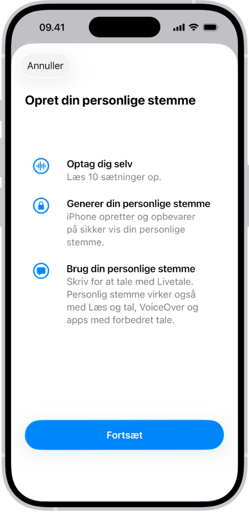 En iPhone med oplysninger om oprettelse af en personlig stemme.