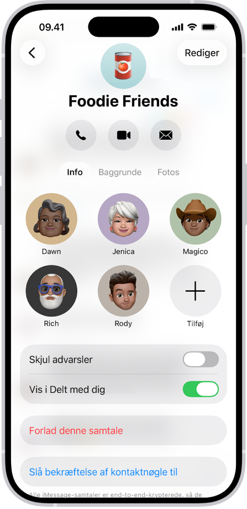 Samtaleoplysninger for en gruppe.