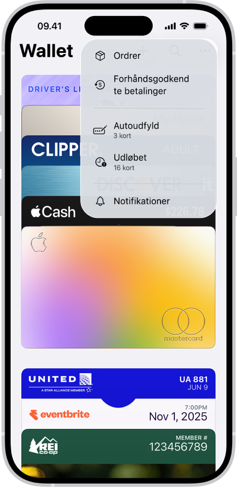 Et kreditkort i appen Wallet.