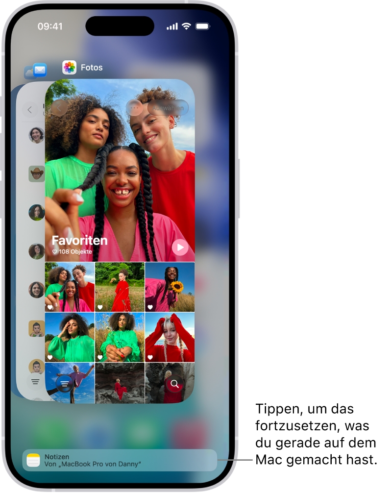 Der App-Umschalter auf dem iPhone zeigt eine Handoff-Mitteilung unten auf dem Bildschirm.