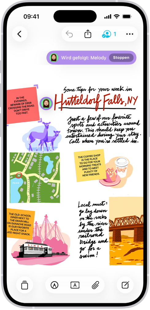 Eine Person folgt dem Freeform-Board einer anderen Person.