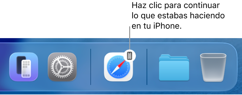 El ícono de Handoff visible en el Dock en una Mac.