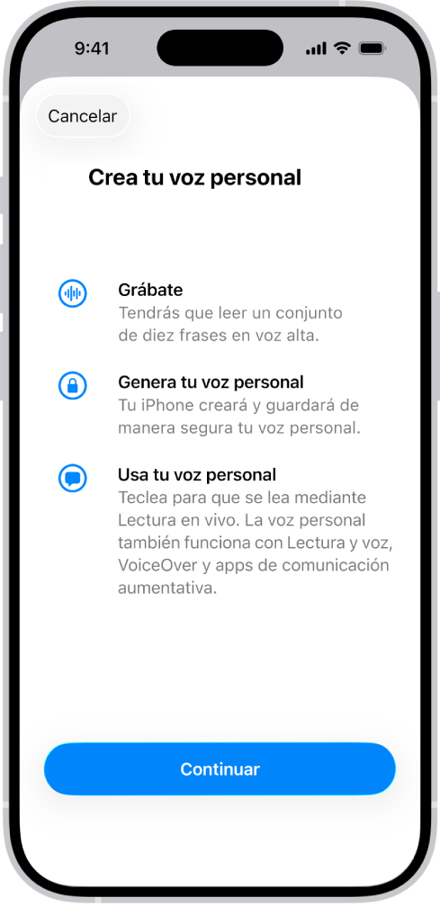 Un iPhone con información sobre cómo crear una voz personal.