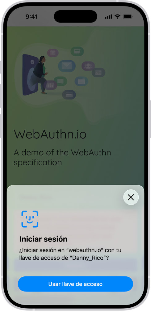 La mitad inferior de la pantalla del iPhone mostrando la opción de usar una llave de acceso para iniciar sesión en un sitio web.