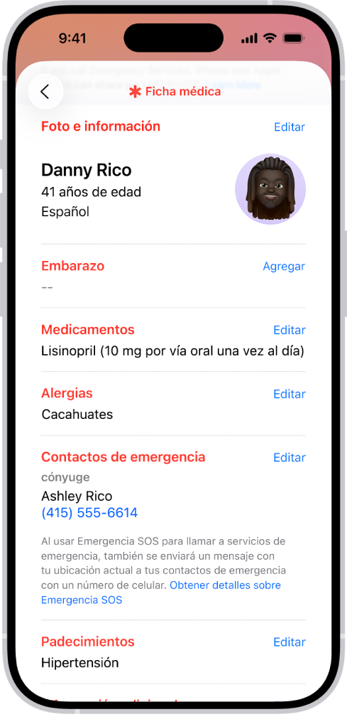 La pantalla Compartir de la app Salud.