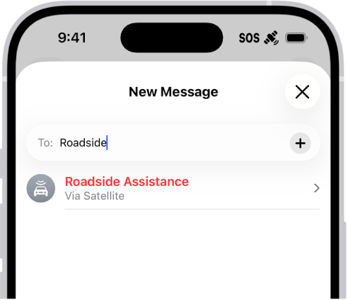 Se dirige un nuevo mensaje a “carretera”. Debajo hay un enlace para “Asistencia en carretera vía satélite”.