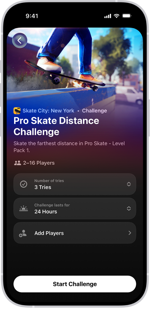 Pantalla de configuración del reto con opciones para definir el número de intentos y la duración del reto antes de jugar con otras personas.