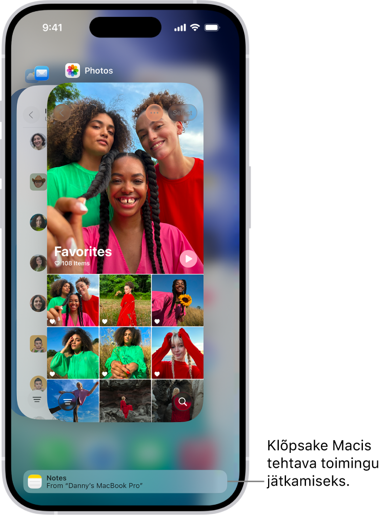 iPhone’i App Switcheris kuvatakse ekraani allosas üleandmise märguannet.