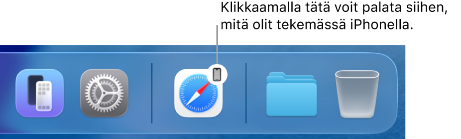 Handoff-kuvake näkyy Macin Dockissa.