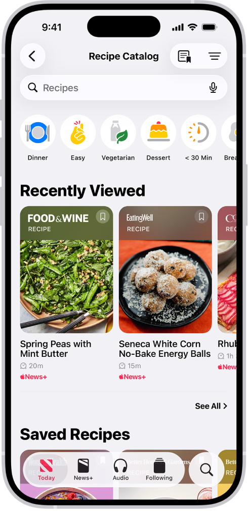 Apple News+માં રૅસિપી કૅટલૉગ.