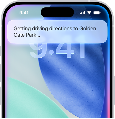 સ્ક્રીનમાં ઉપર Siri તરફથી પ્રતિસાદ બતાવતી iPhone સ્ક્રીન.