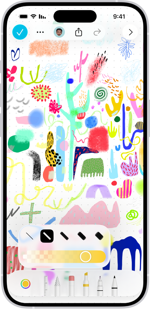 בלוח Freeform מופיע ציור וכלי ציור.