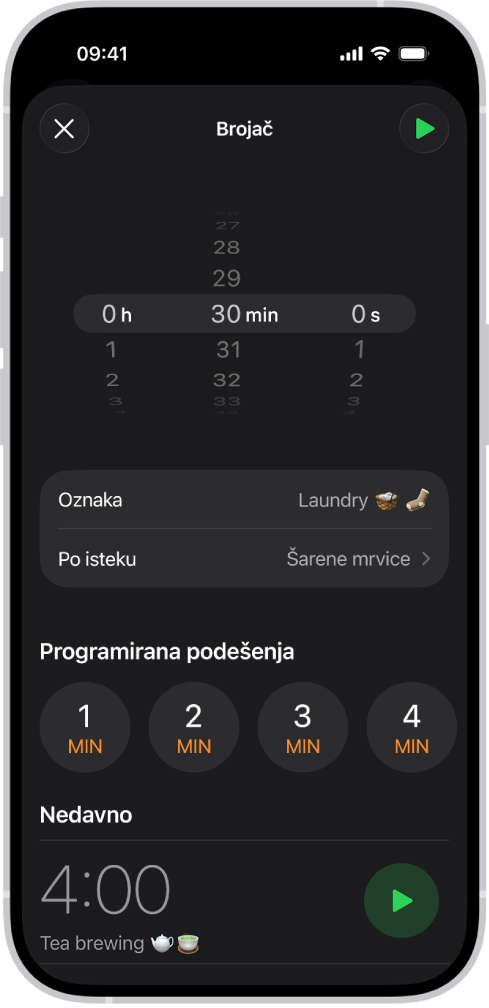 Zaslon za dodavanje brojača, s postavkama za podešavanje brojača i tipke za pokretanje nedavno izrađenog brojača.