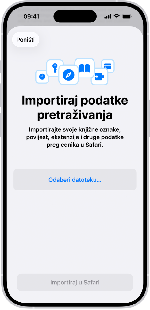 Zaslon Importiraj podatke o pregledu s upitom da odaberete datoteku za uvoz.