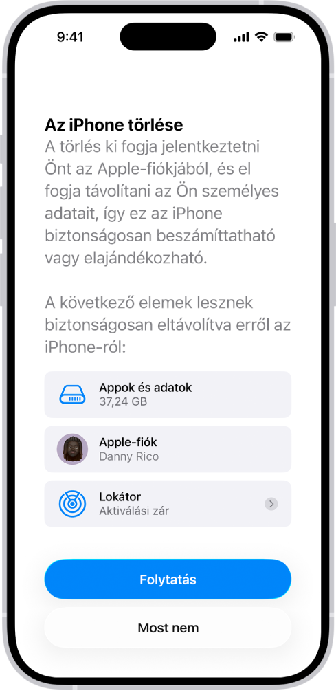 Az iPhone törlése képernyő