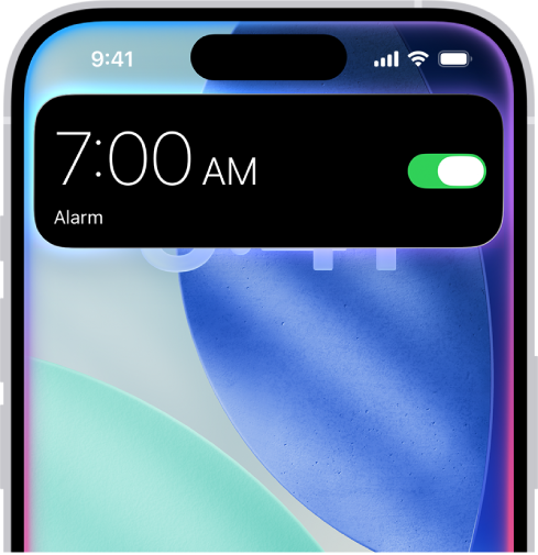 Egy iPhone a képernyő tetején található Siri-válasszal, amely azt jelöli, hogy egy jelzés be lett kapcsolva