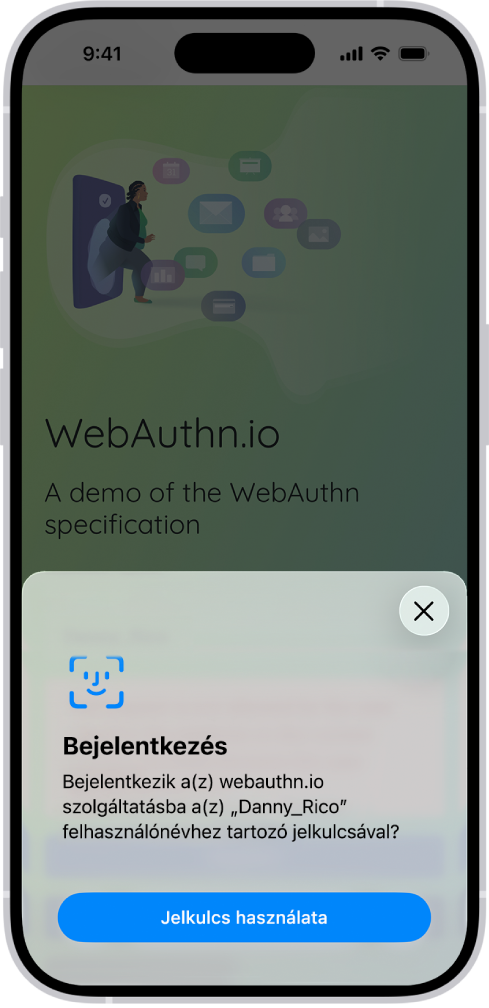 Az iPhone képernyőjének alsó részén megjelenik a lehetőség, hogy jelkulccsal jelentkezzen be webhelyekre.